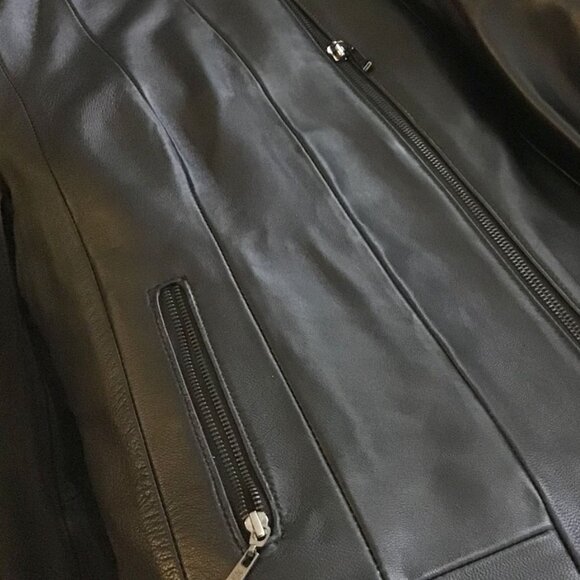 Kenneth Cole Reaction Black Collar Leather Coat - Picture 9 of 15